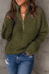 Zipped Turtleneck Drop Shoulder Knit Sweater